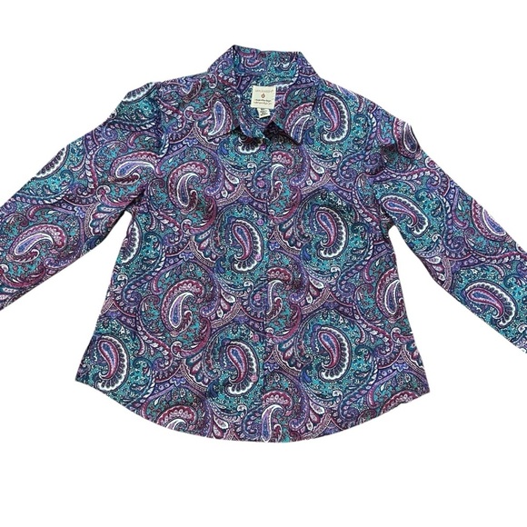 Vintage Appleseed’s Women's Paisley Button-Up Shirt Size 8P Purple Teal Retro - Picture 6 of 15